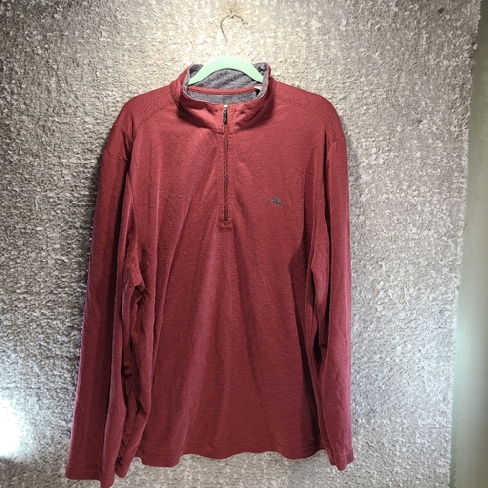 Tommy‎ Bahama Mens 1/4 Zip Knit Pullover Shirt Long Sleeve XXL Red Tencel Blend